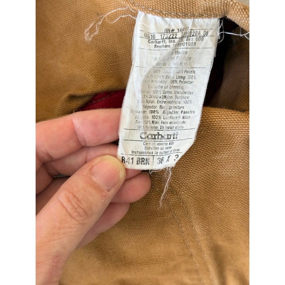 Carhartt R41 BRN Quilt Lined Duck Canvas Distressed Overalls Mens 36x34 Brown - Picture 6 of 6